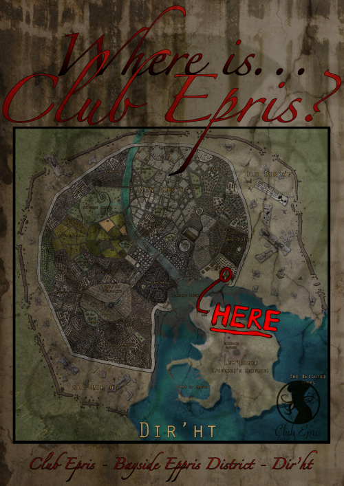 Finished third poster, as simple poster with the location of the club shown on a map of Dir'ht.