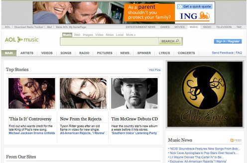 Preview of my web banner at a different size on AOL Music.